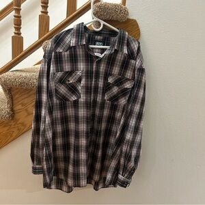 KEY Mens 2XLT Tall Red Gray Plaid Black Pearl Snap Long Sleeve Work Shirt